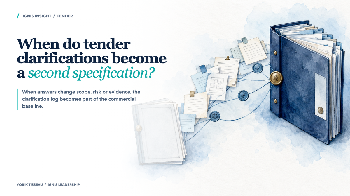 Clarification slips and amended sheets connect an original tender pack to a larger revised specification.