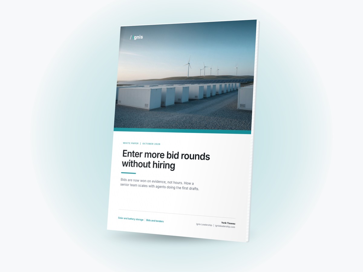 Cover of the white paper Enter more bid rounds without hiring, shown as a printed book.