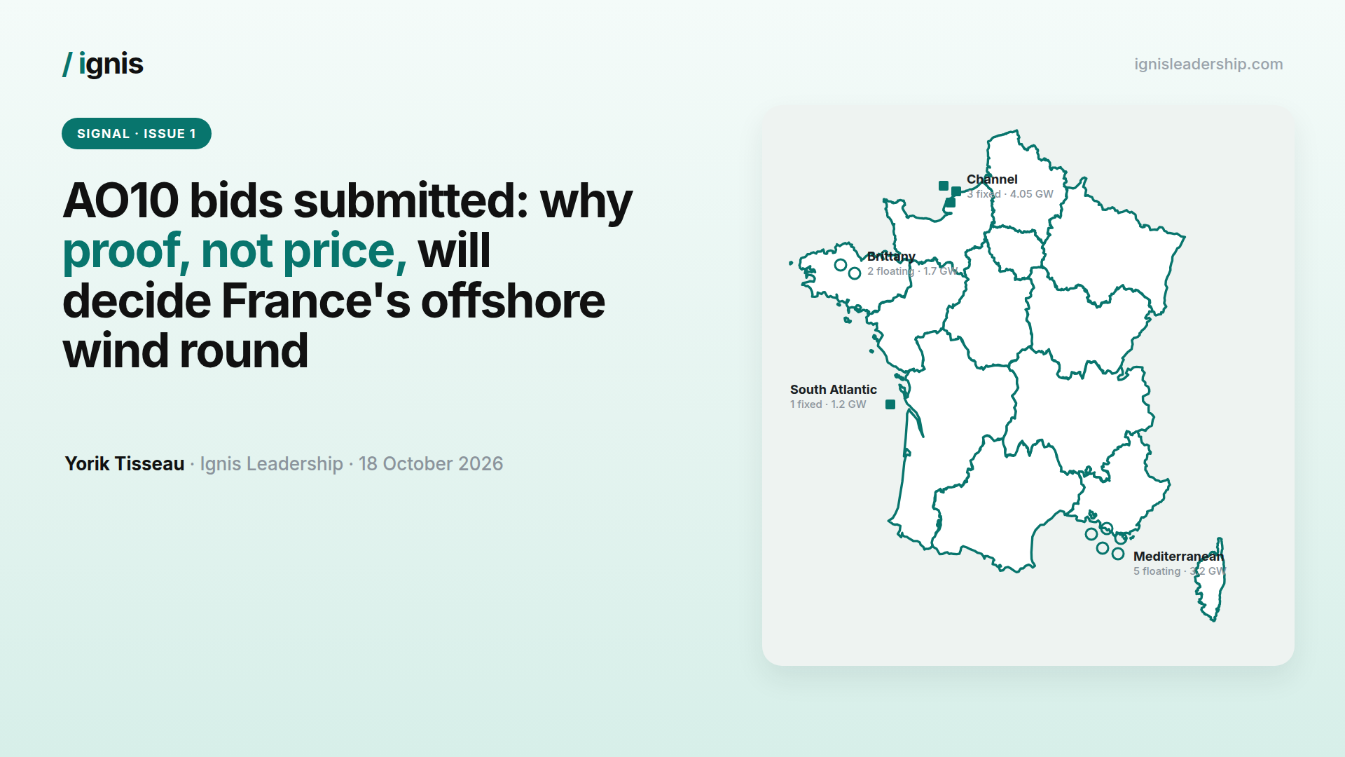 Signal Issue 1 cover: AO10, France has put a price on proof, with the Channel, Brittany, South Atlantic and Mediterranean awards mapped on France.