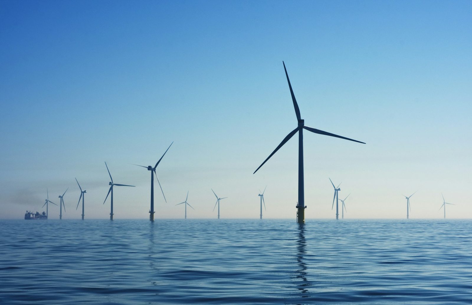 Offshore wind turbines standing in the sea
